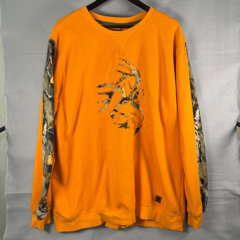 Legendary Whitetails The Outfitter Blaze Orange Camo Buck Sweatshirt 2XL 6890